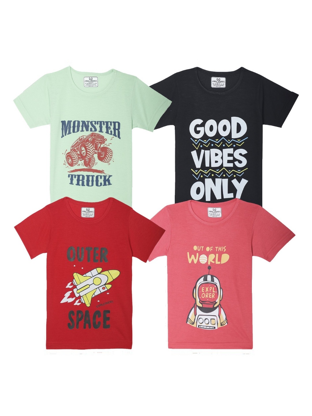 

VIMAL JONNEY Kids Typography 4 Printed Applique T-shirt, Multi