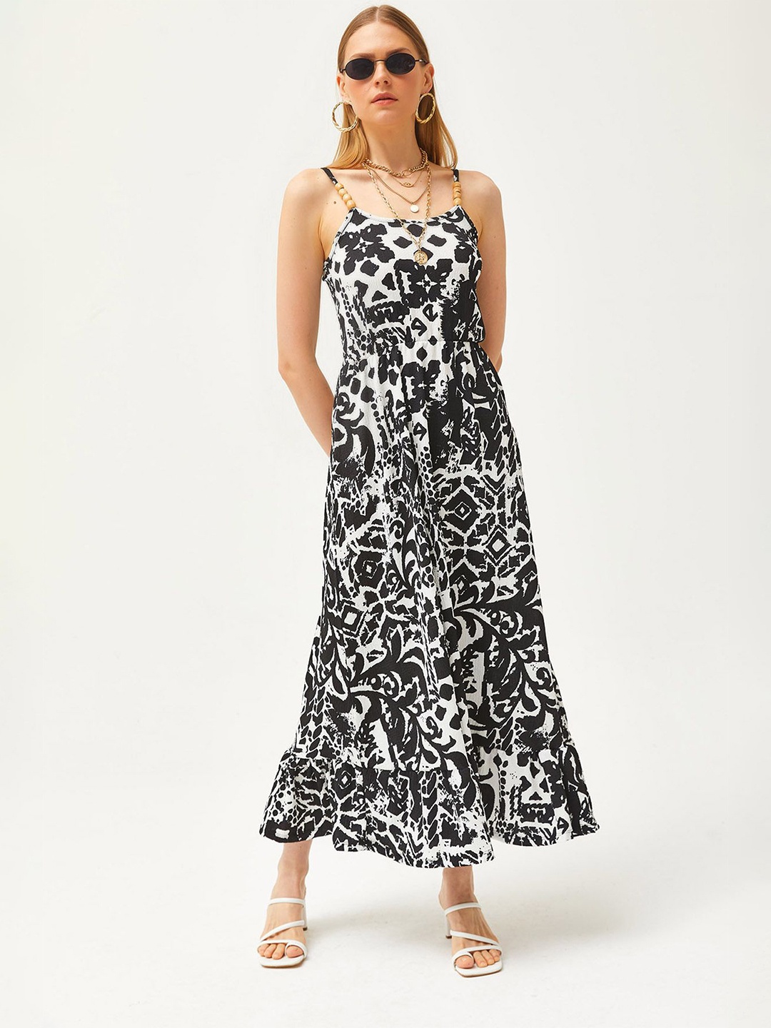 

Olalook Women Abstract Printed Fit & Flare Maxi Dress, Na