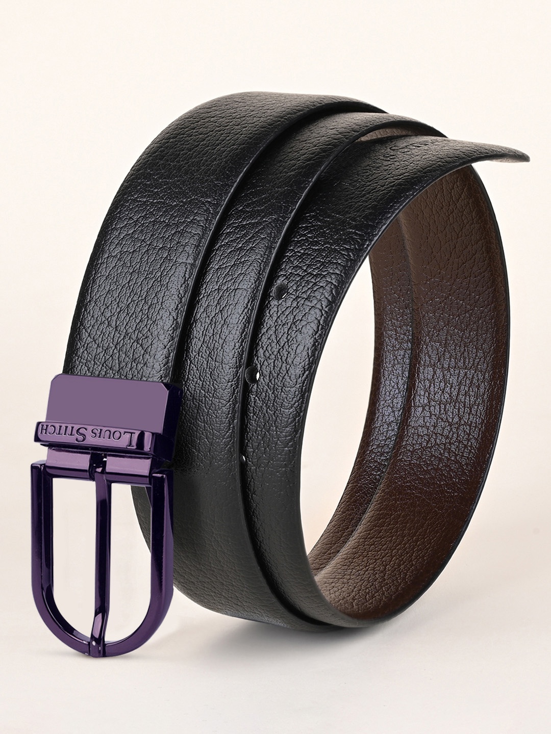 

LOUIS STITCH Men Reversible Textured Leather Formal Belt, Black