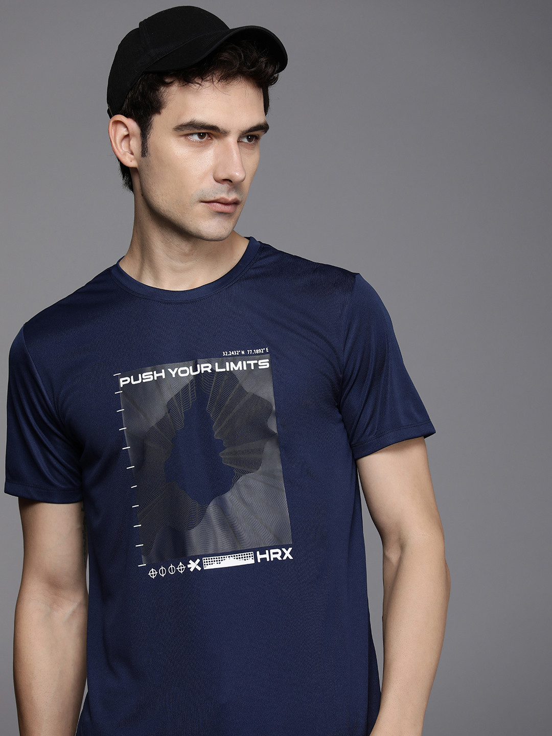 

HRX by Hrithik Roshan Printed Rapid-Dry Outdoor T-shirts, Navy blue