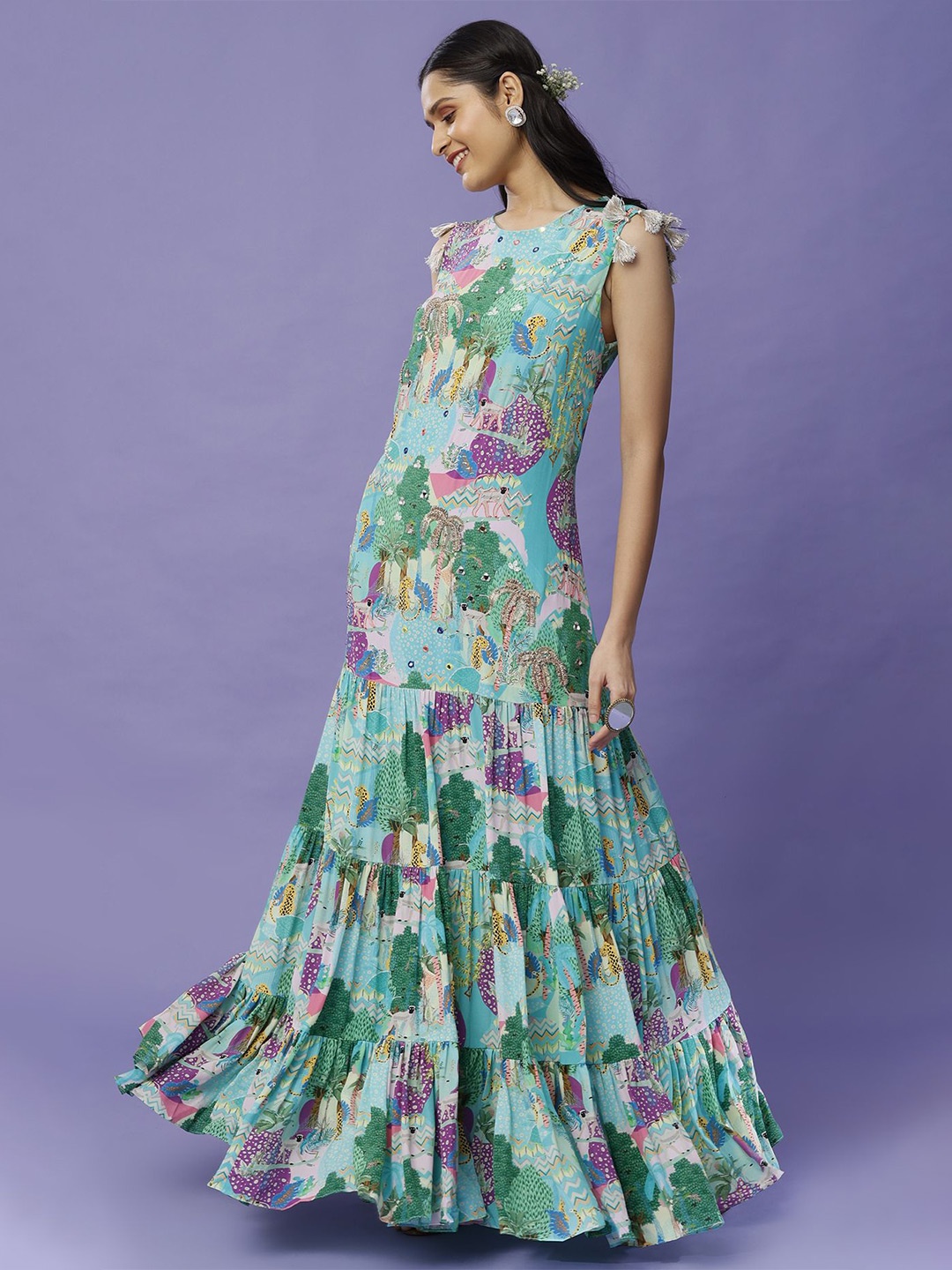 

Payal Singhal Floral Embroidered Crepe Maxi Dress, Blue