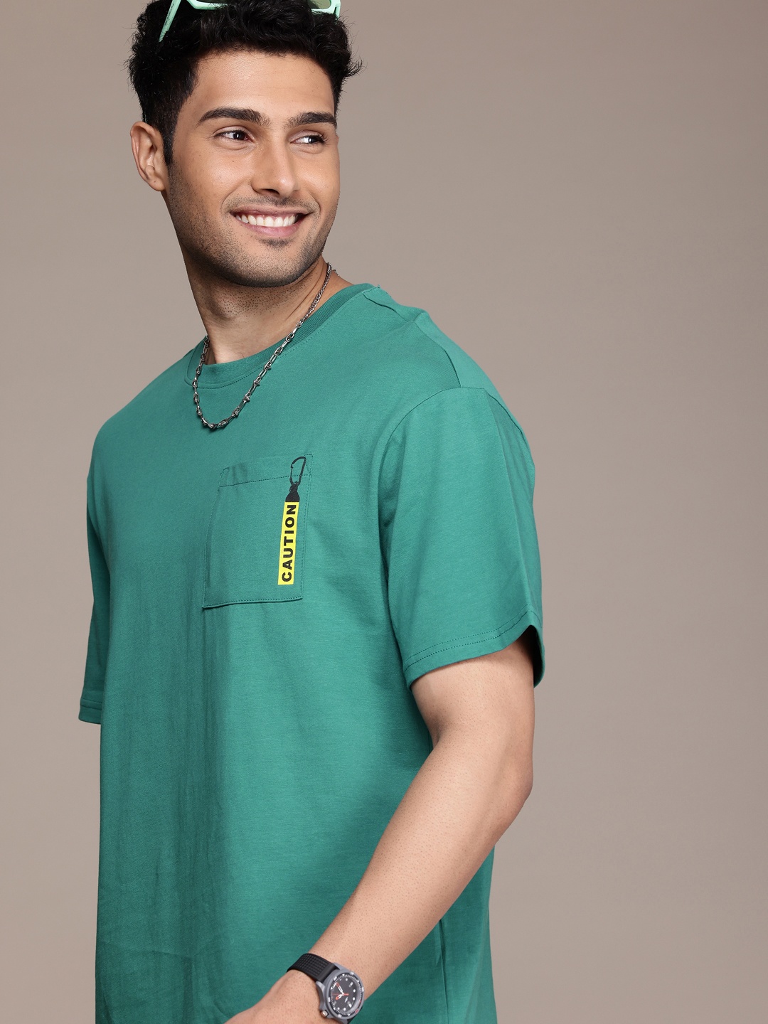 

WROGN Drop-Shoulder Sleeves Pure Cotton Baggy T-shirt, Green