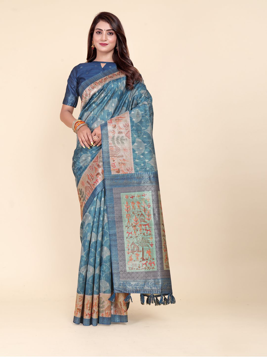 

ETHNIC TODAY Woven Design Zari Saree, Blue