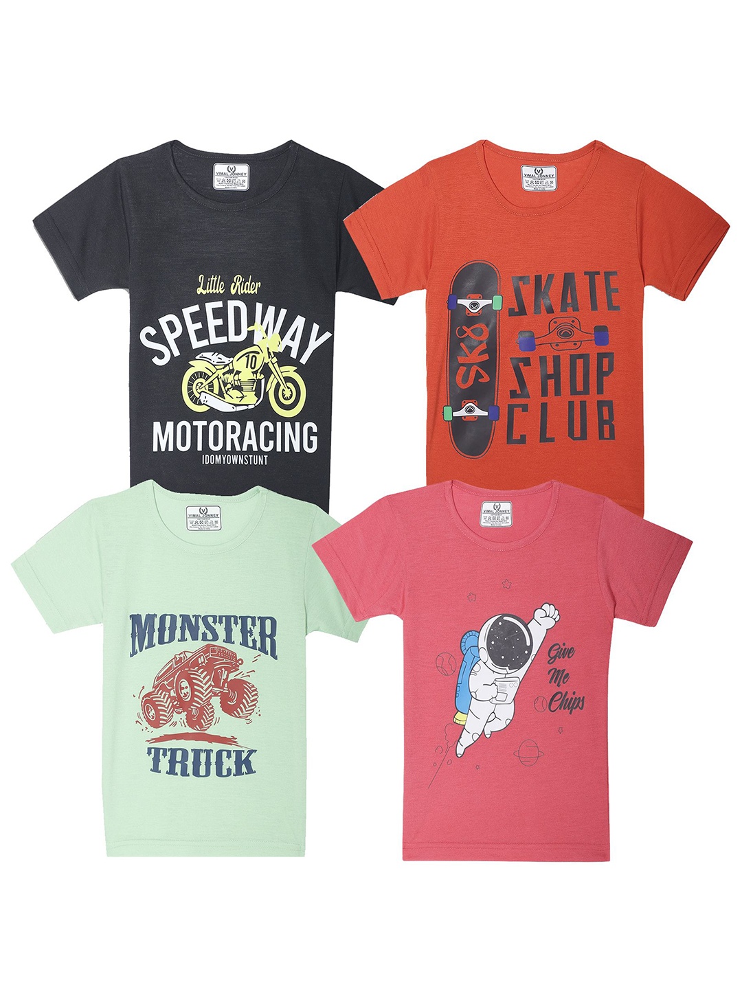 

MACK JONNEY Kids Typography 4 Printed Applique T-shirt, Multi