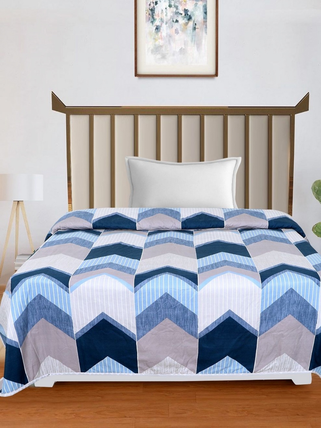 

RD TREND Blue & Grey Geometric Printed Microfiber AC Room 150 GSM Single Bed Dohar