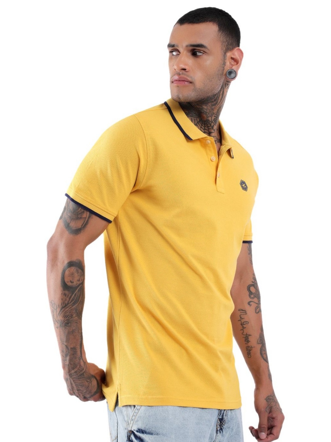 

WROGN Men Solid Polo Collar Cotton Slim Fit T-Shirt, Yellow