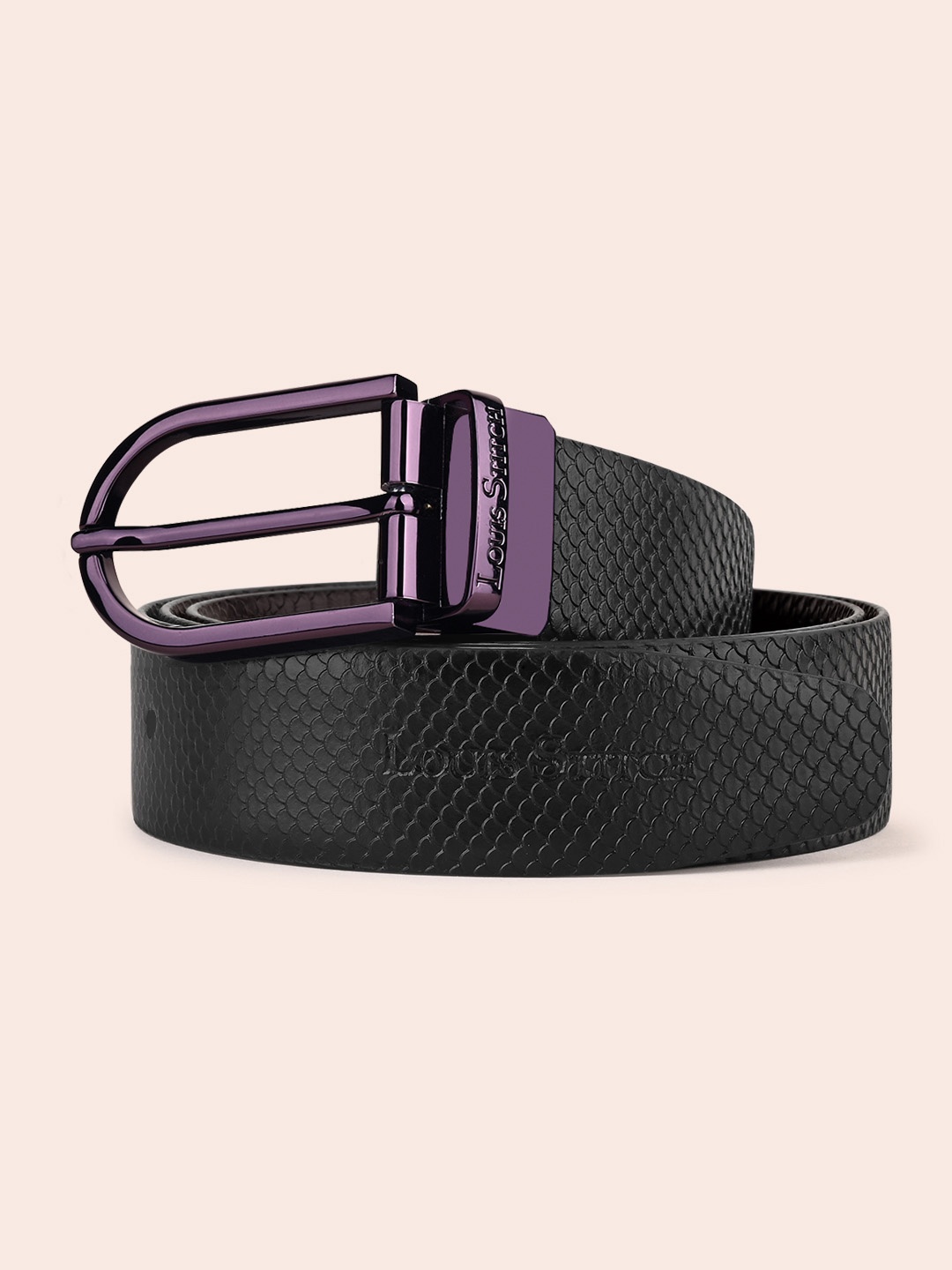 

LOUIS STITCH Men Reversible Textured Leather Formal Belt, Black
