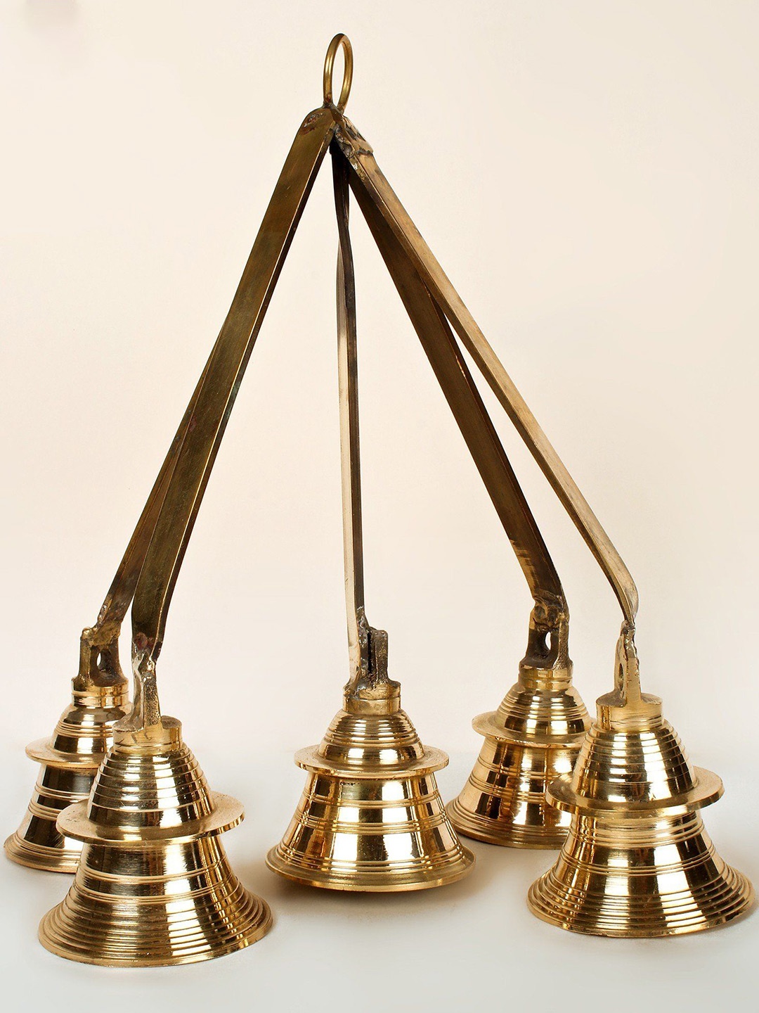 

Exotic India 13" Brass Five Ritual Hanging Bells in One, Gold