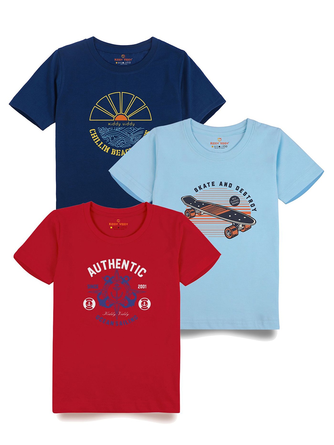 

AUSK Boys Pack Of 3 Graphic Printed Round Neck Cotton T-Shirts, Sea green
