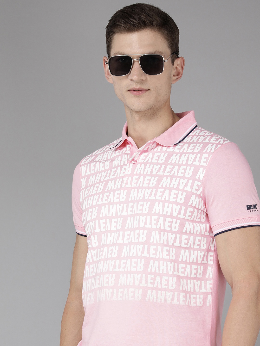 

BEAT LONDON by PEPE JEANS Typography Printed Polo Collar T-shirt, Pink