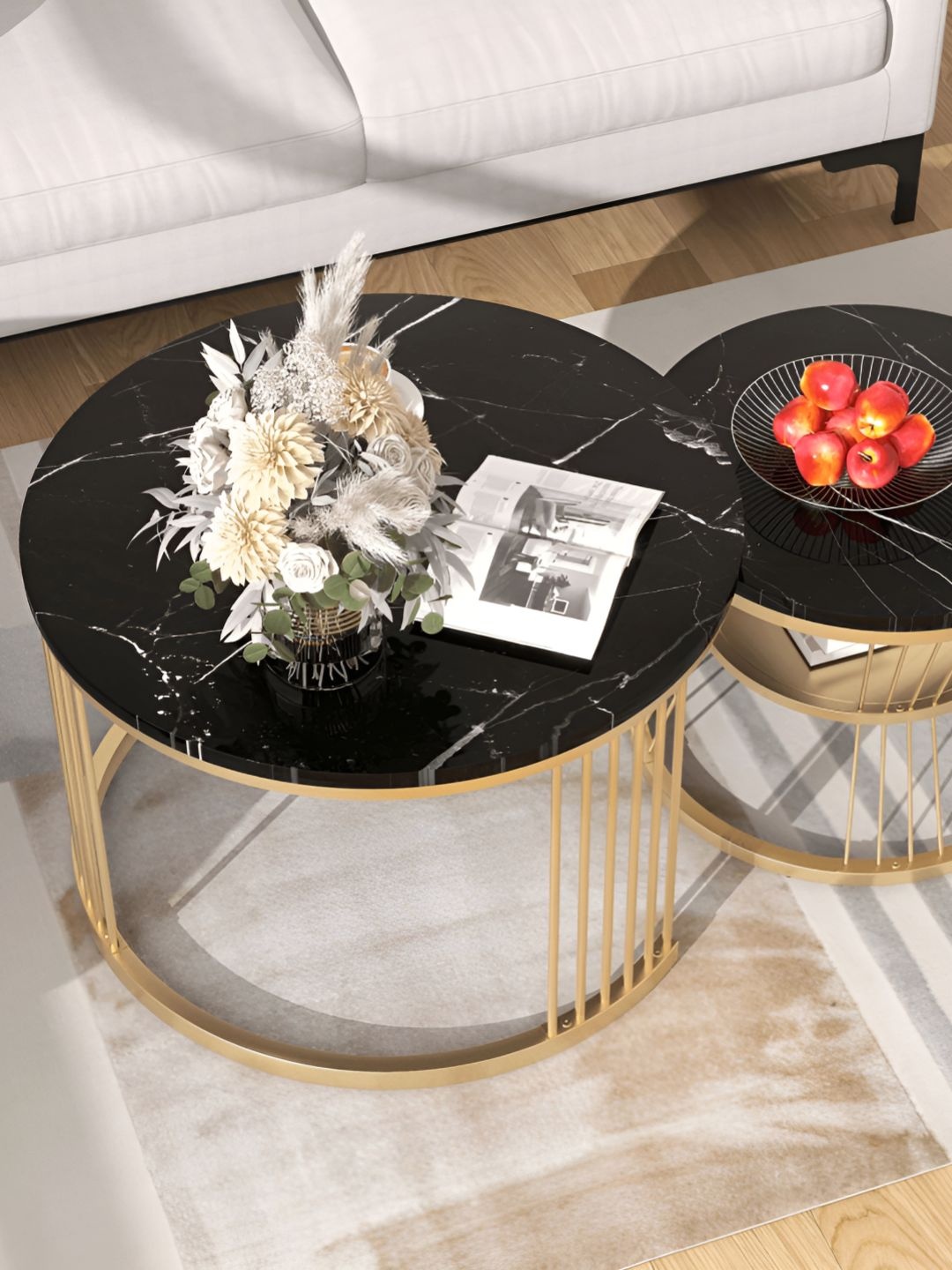 

Wooden Twist Black 2 Pieces Wooden Round Wrought Iron Coffee Table, Gold