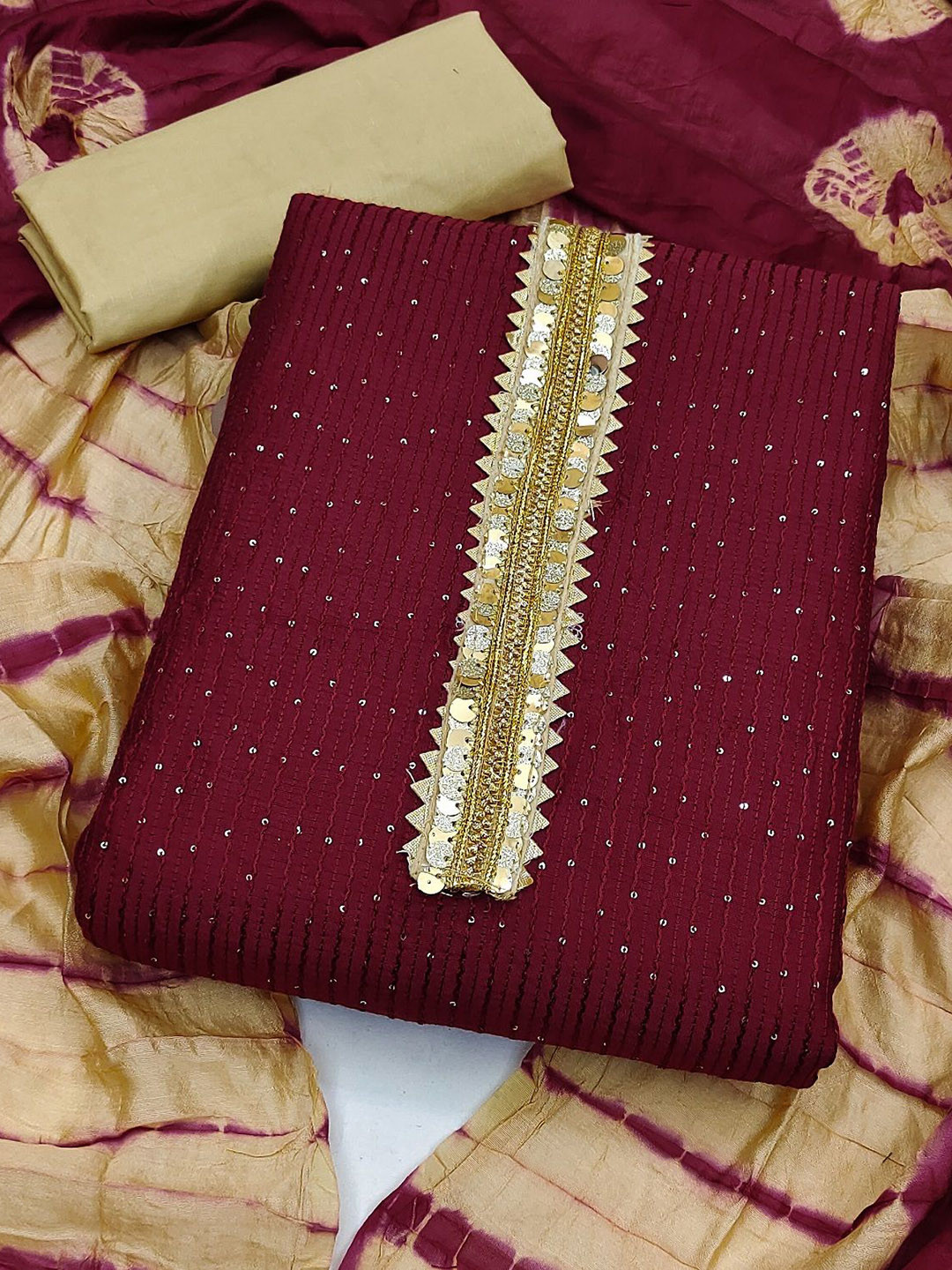 

Aika Embroidered Sequinned Unstitched Dress Material, Maroon