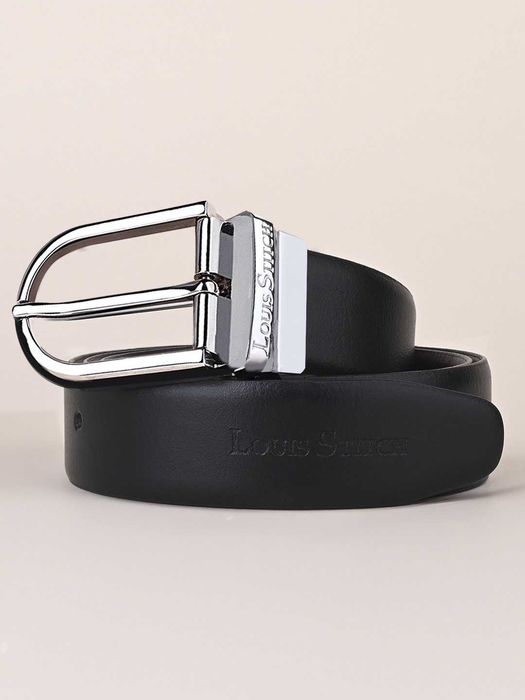 

LOUIS STITCH Men Black Textured Reversible Leather Formal Belt