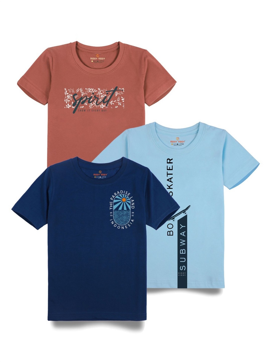 

AUSK Boys Pack Of 3 Typography Printed Round Neck Cotton T-Shirts, Beige
