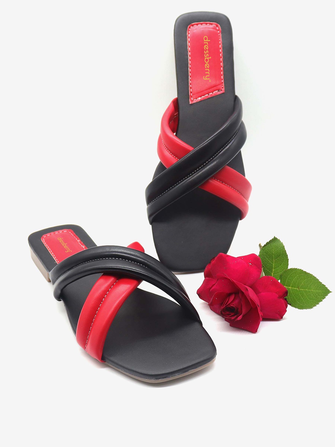 

DressBerry Women Colourblocked Open Toe Flats, Red