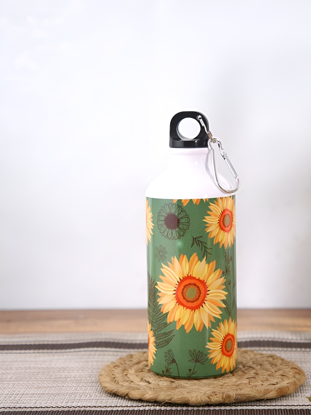 

PENTADECO Green & Yellow Aluminium Floral Single Wall Vacuum Water Bottle 600ml