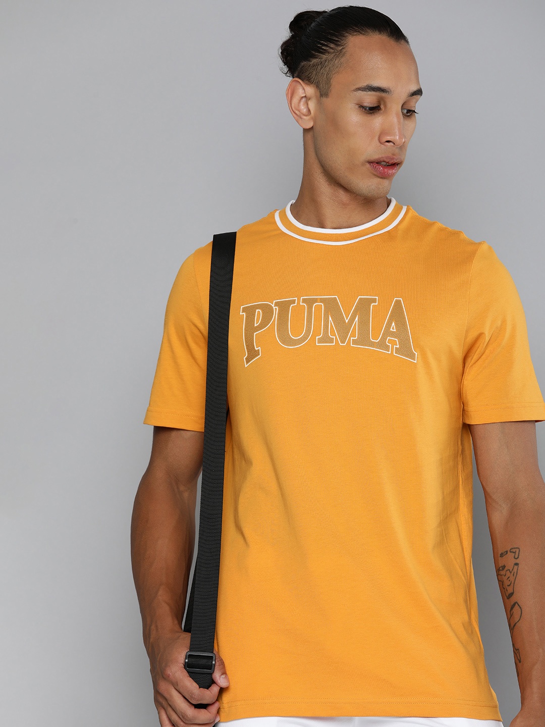 

Puma SQUAD Graphic Brand Logo Printed Pure Cotton T-shirt, Mustard