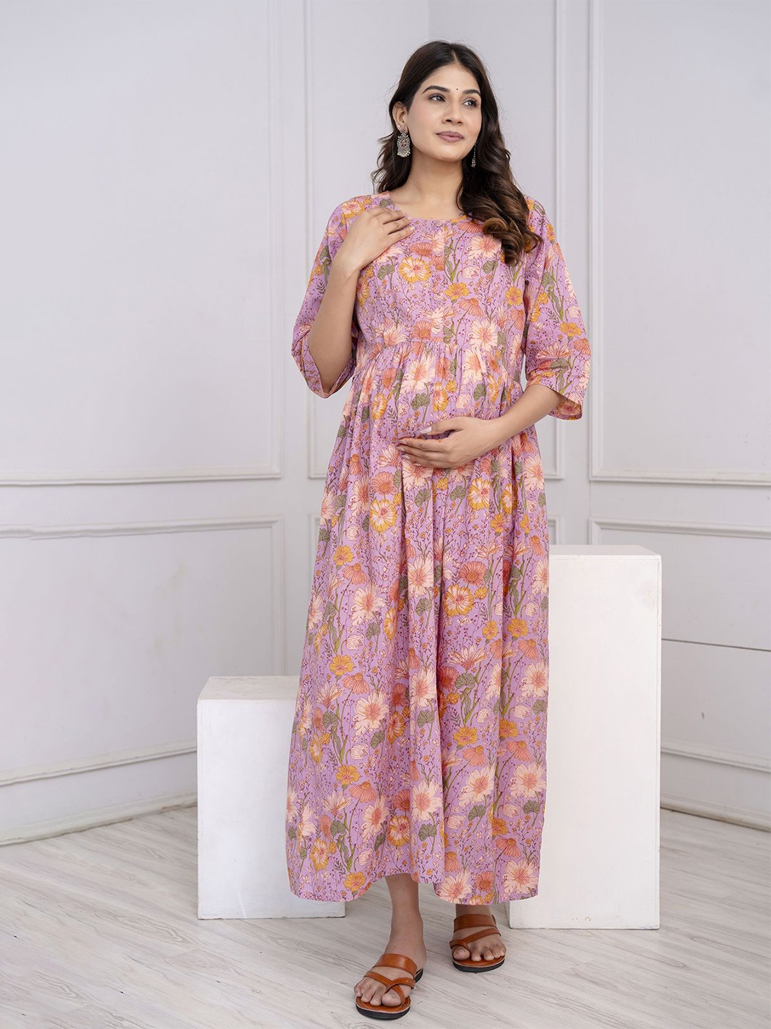 

Nayo Floral Print Maternity Maxi Dress, Purple