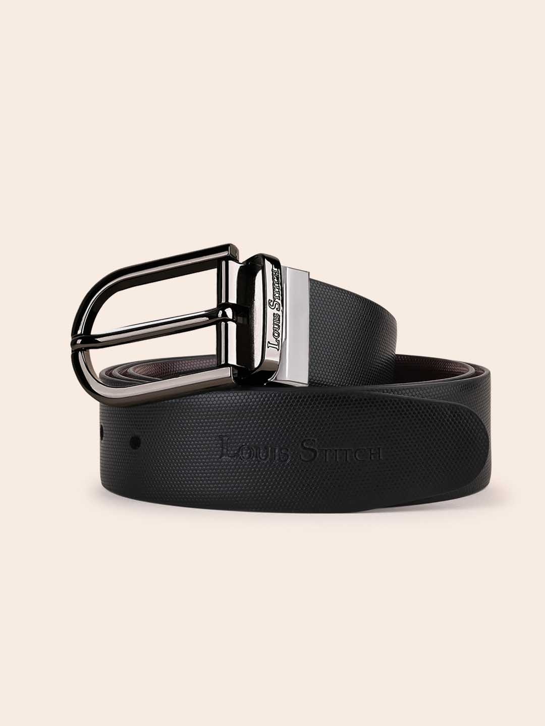 

LOUIS STITCH Men Textured Leather Reversible Formal Belt, Black