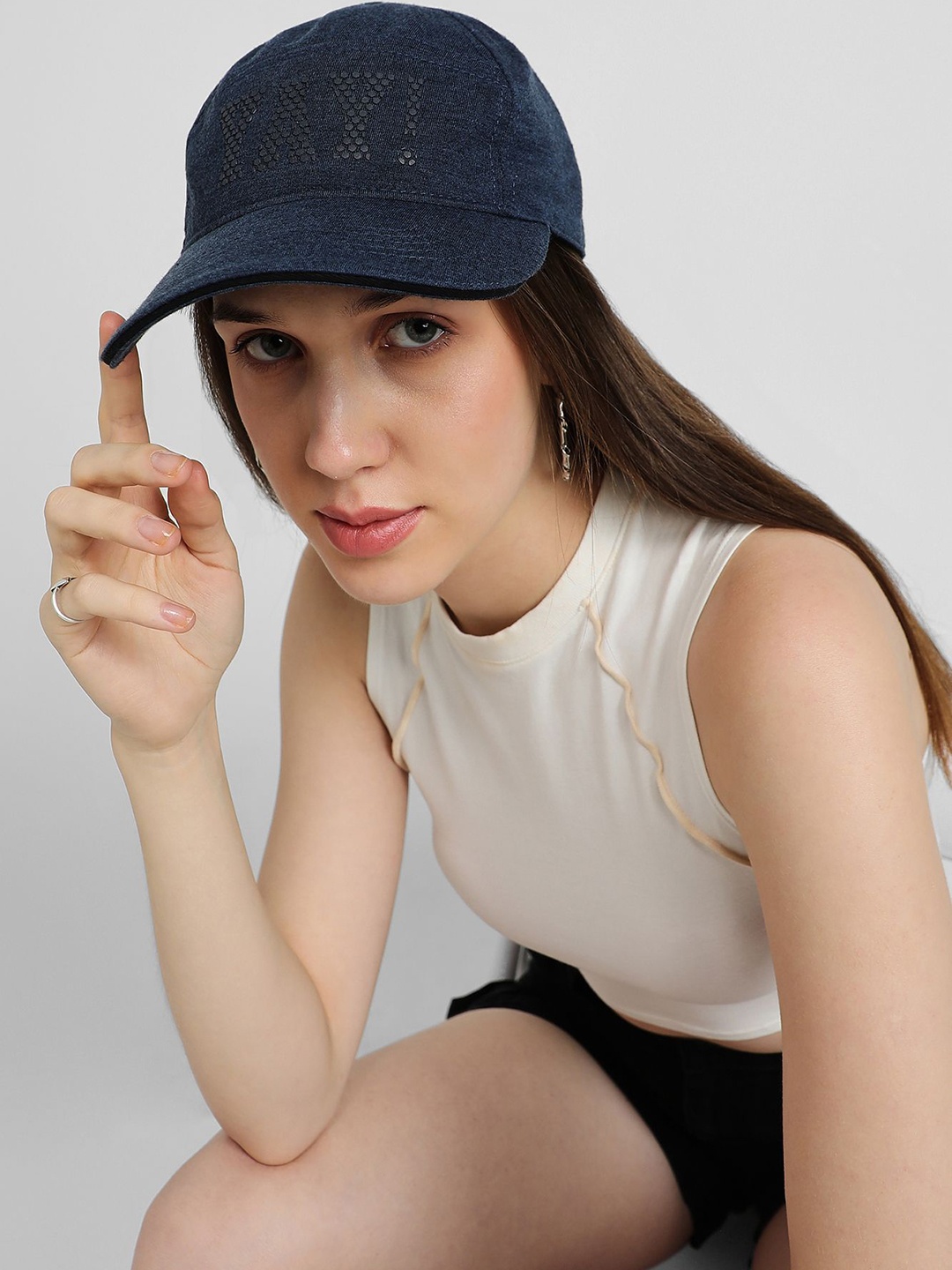 

FOREVER 21 Women Printed Baseball Cap, Navy blue