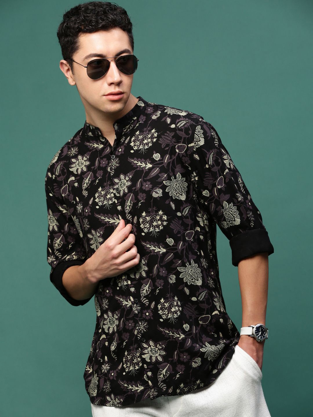 

SHOWOFF Men Standard Slim Fit Floral Opaque Printed Casual Shirt, Black