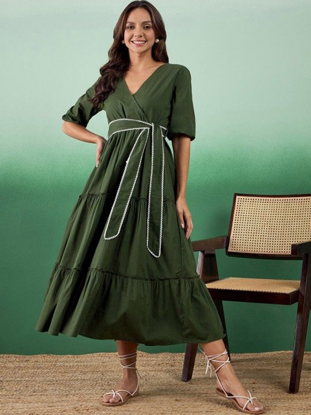 

Sangria Pure Cotton A-Line Ethnic Dresses, Green