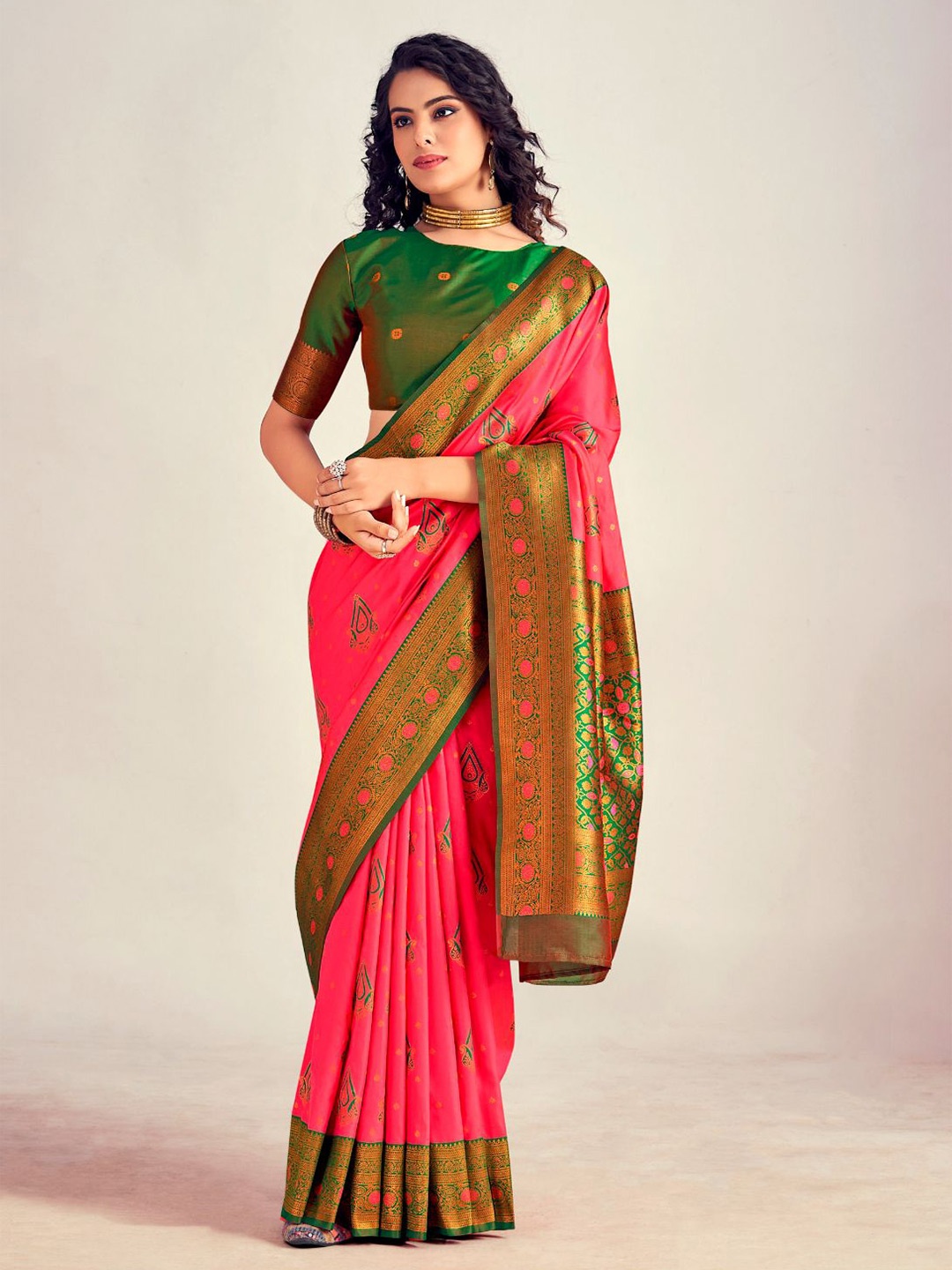 

NK Textiles Woven Design Zari Kanjeevaram Saree, Pink