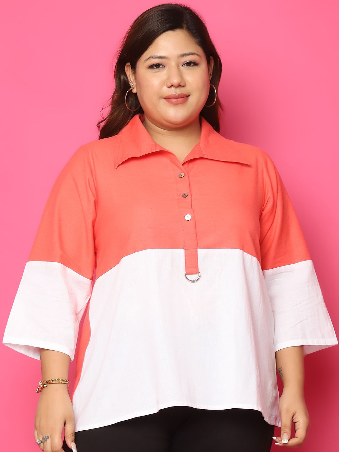 

theRebelinme Colourblocked Linen Shirt Style Top, Coral