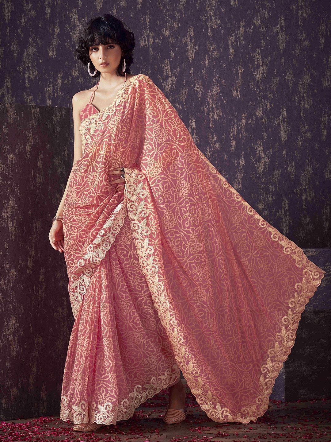 

Tikhi Imli Bandhani Gotta Patti Saree, Peach