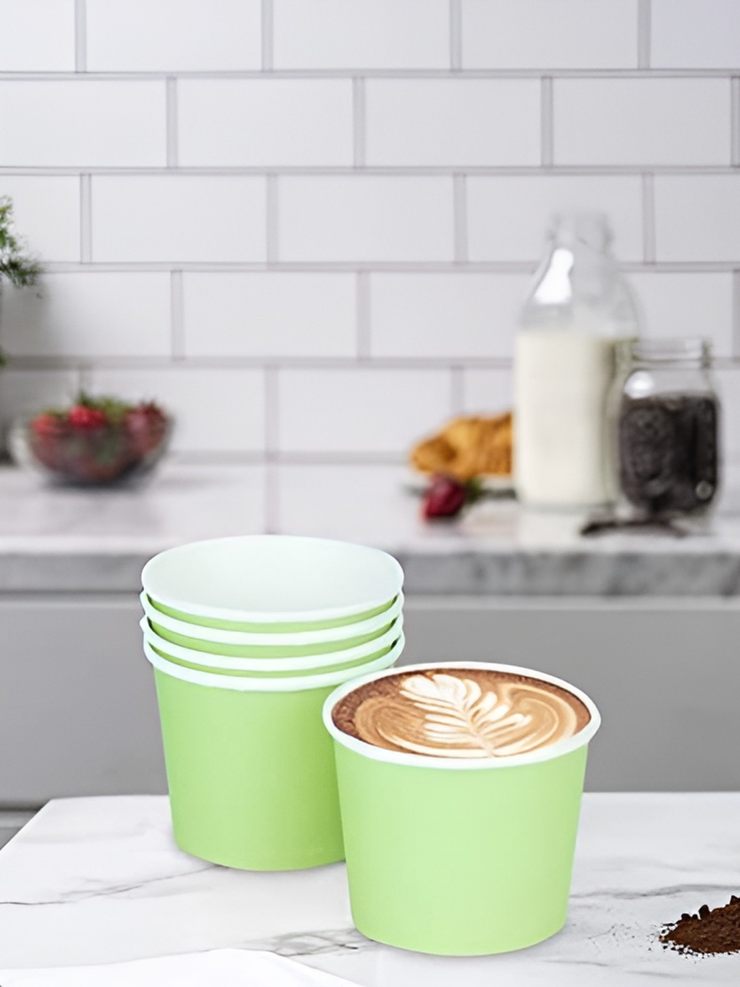 

e kysa Set Of 5 Paper Disposable Tea Cups, Green