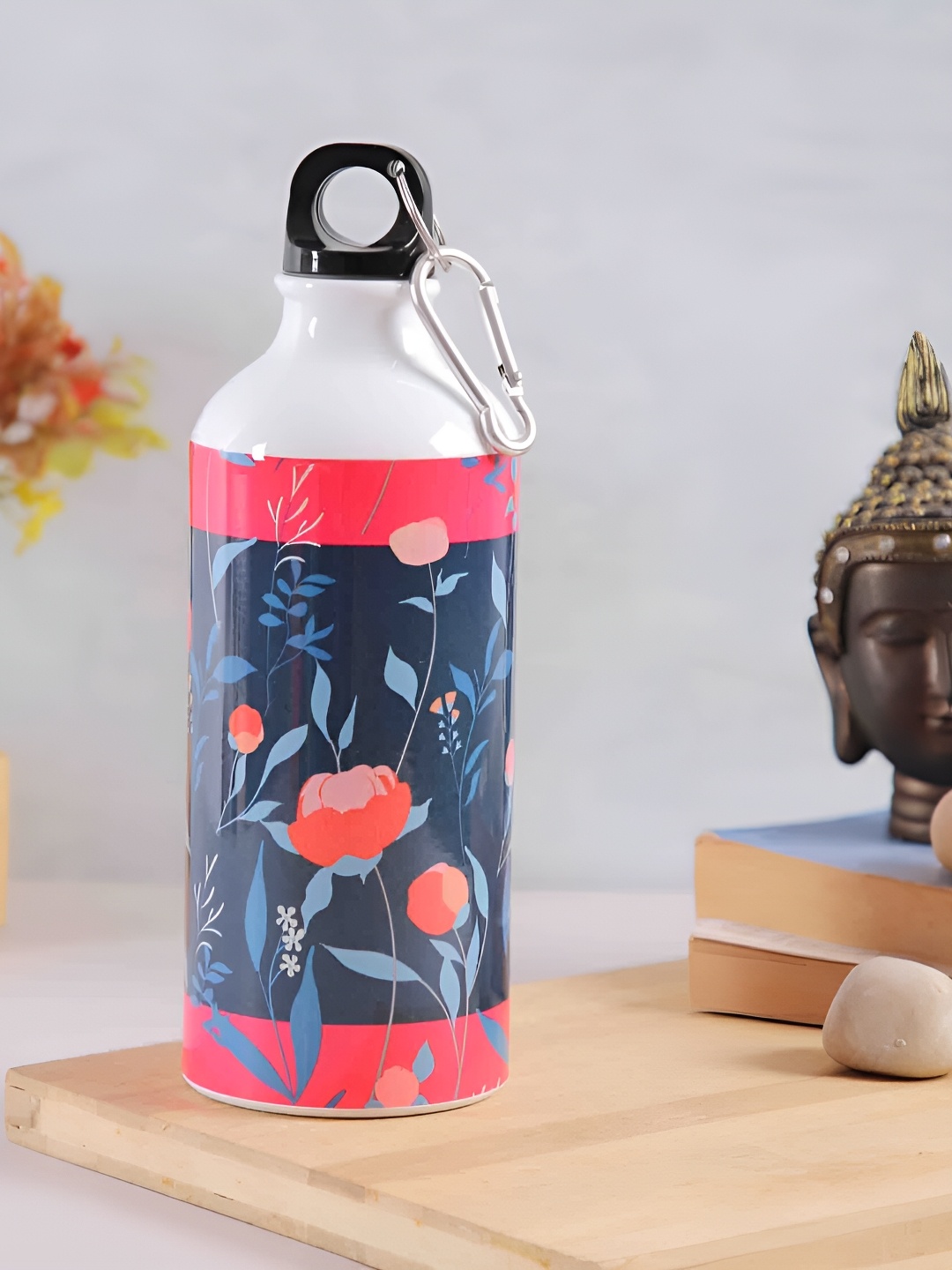 

PENTADECO White & Blue Floral Printed Single Wall Vacuum Water Bottle 600 ml