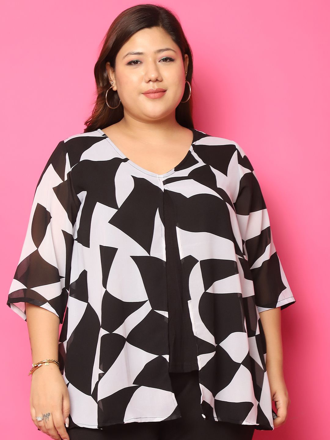 

theRebelinme Floral Print Layered Cotton Longline Top, Black