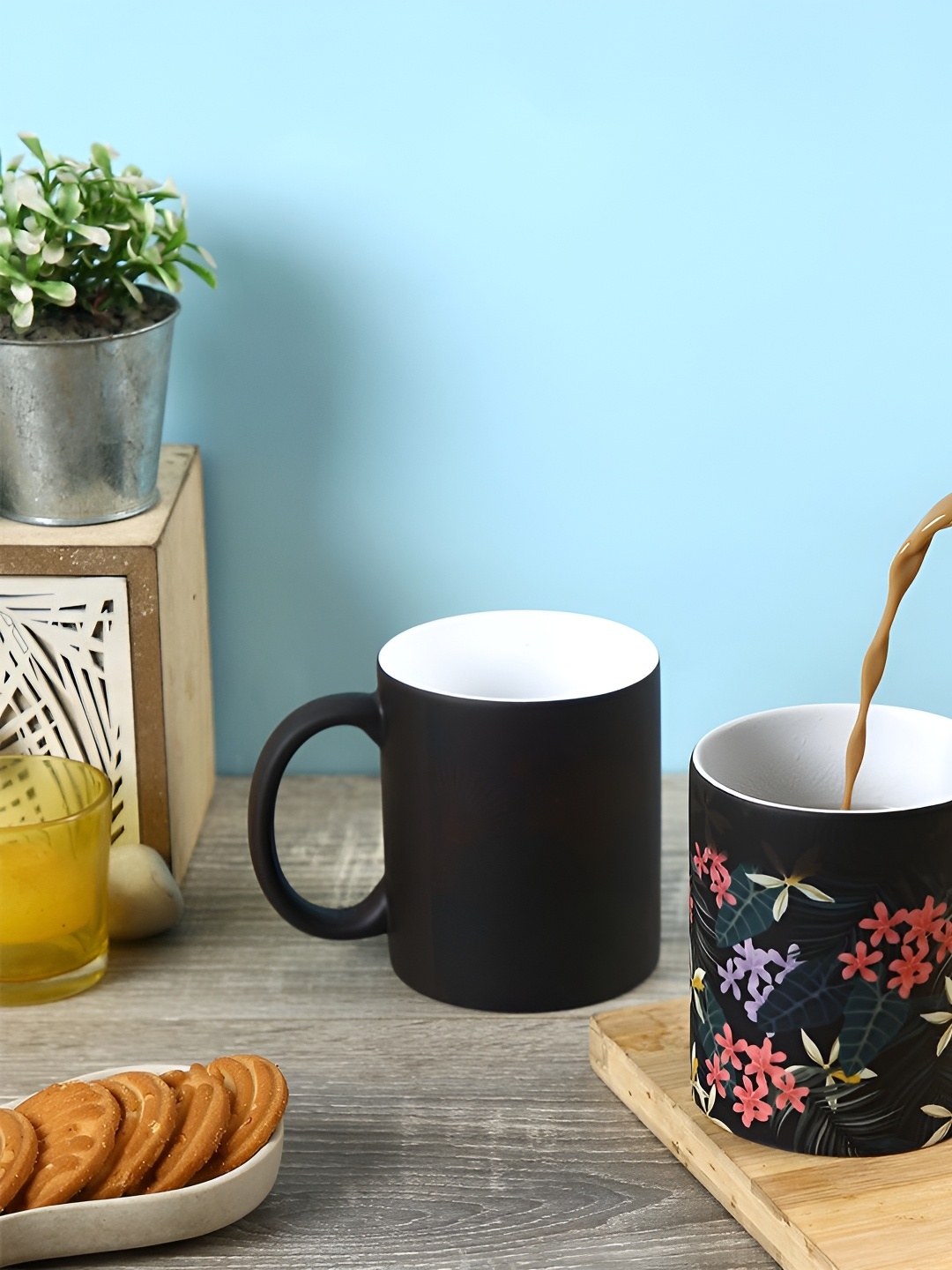 

PENTADECO Black & Pink Printed Ceramic Glossy Mugs Set of Cups and Mugs