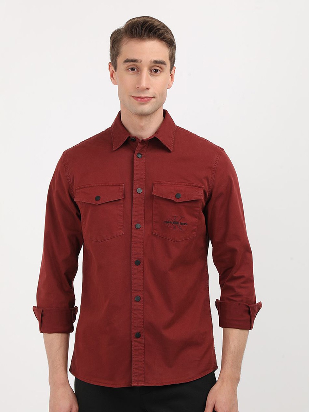 

Calvin Klein Jeans Men Micro Checks Opaque Casual Shirt, Maroon