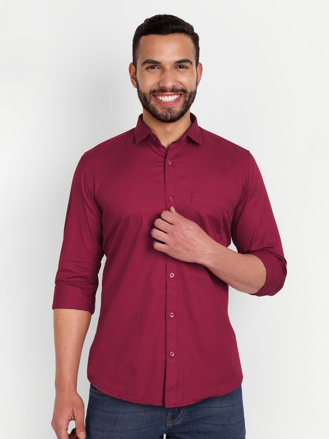 

MEGHZ Men Slim Fit Opaque Casual Shirt, Maroon