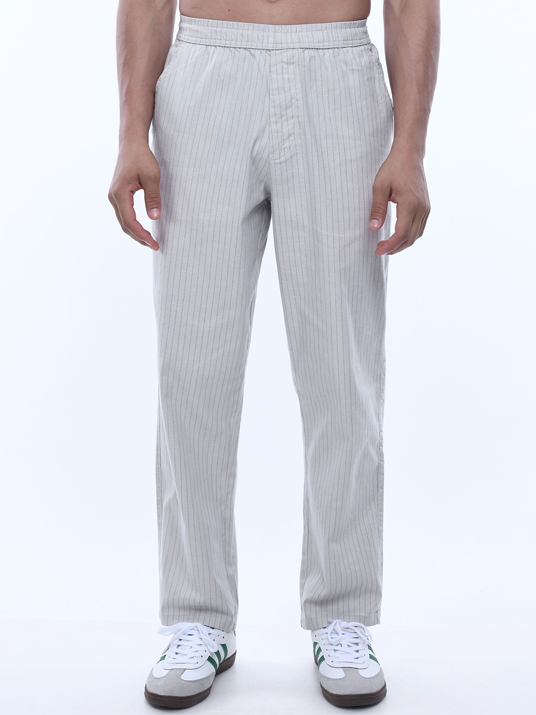 

Tailoraedge Men Striped Relaxed formal Trousers, Grey