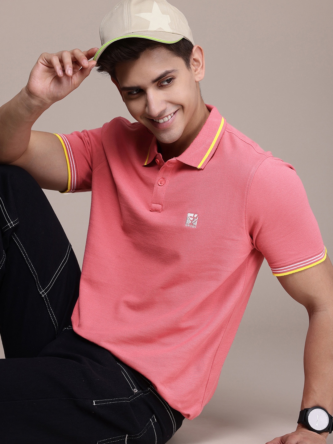 

WROGN Polo Collar Pure Cotton T-shirt, Peach