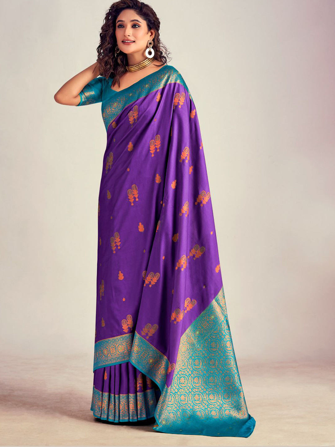 

NK Textiles Woven Design Zari Banarasi Saree, Purple