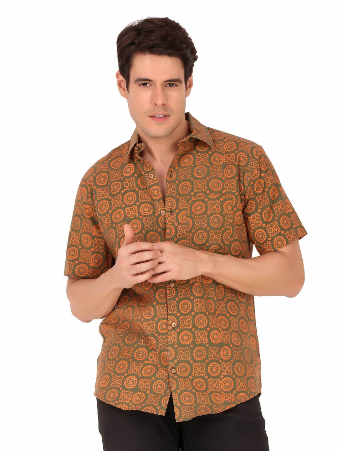 

MOSHI Men Comfort Opaque Printed Casual Shirt, Green