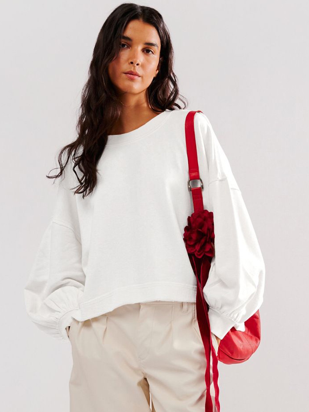 

HERE&NOW Women Printed Sweatshirt, White