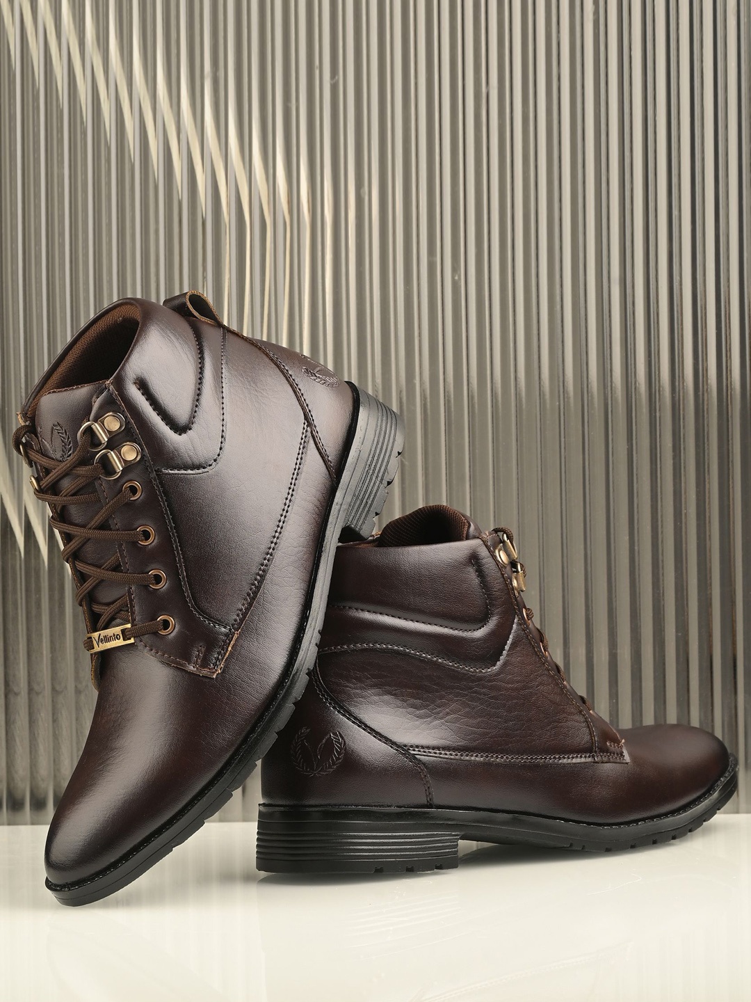 

Vellinto BRETT Men Block Heeled Lace-Up Boots, Brown