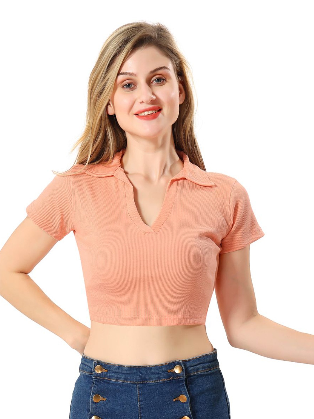 

TRASA Cotton Tank Crop Top, Peach