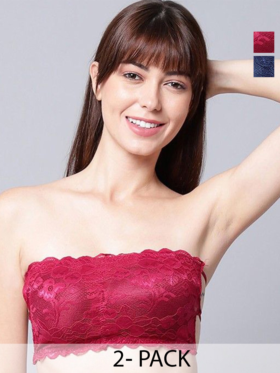 

INDIROCKS Pack Of 2 Women Bandeau Full Coverage Bra, Blue