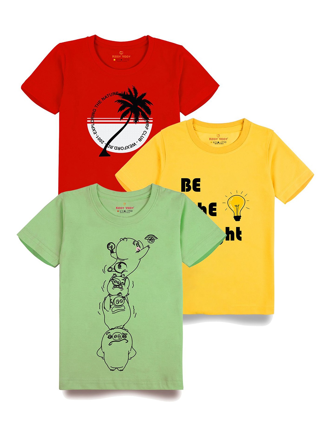 

AUSK Boys Pack Of 3 Graphic Printed Round Neck Cotton T-shirts, Olive