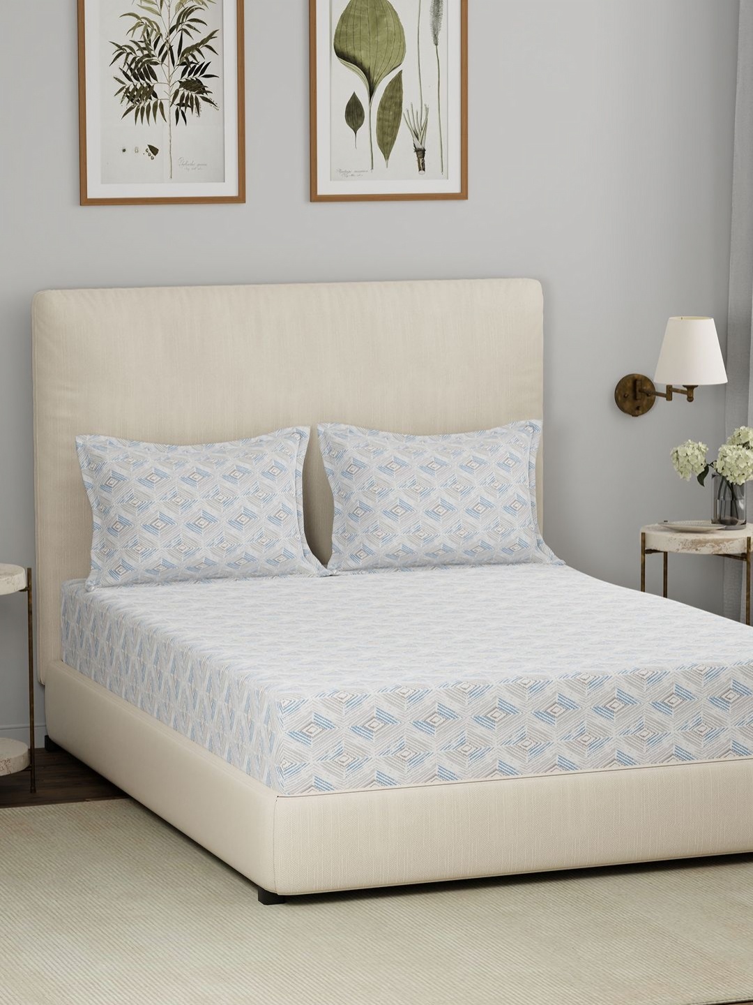 

MASPAR Hermosa Eclectic Garden Blue Printed 144TC Cotton Queen Fitted Bedsheet Set