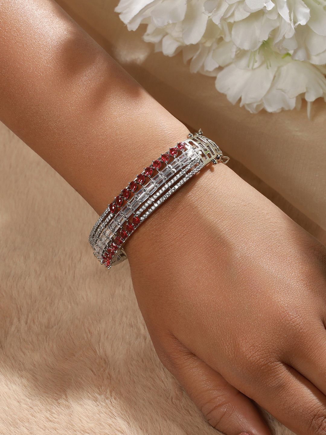 

Anouk Brass American Diamond Silver-Plated Bangle-Style Bracelet