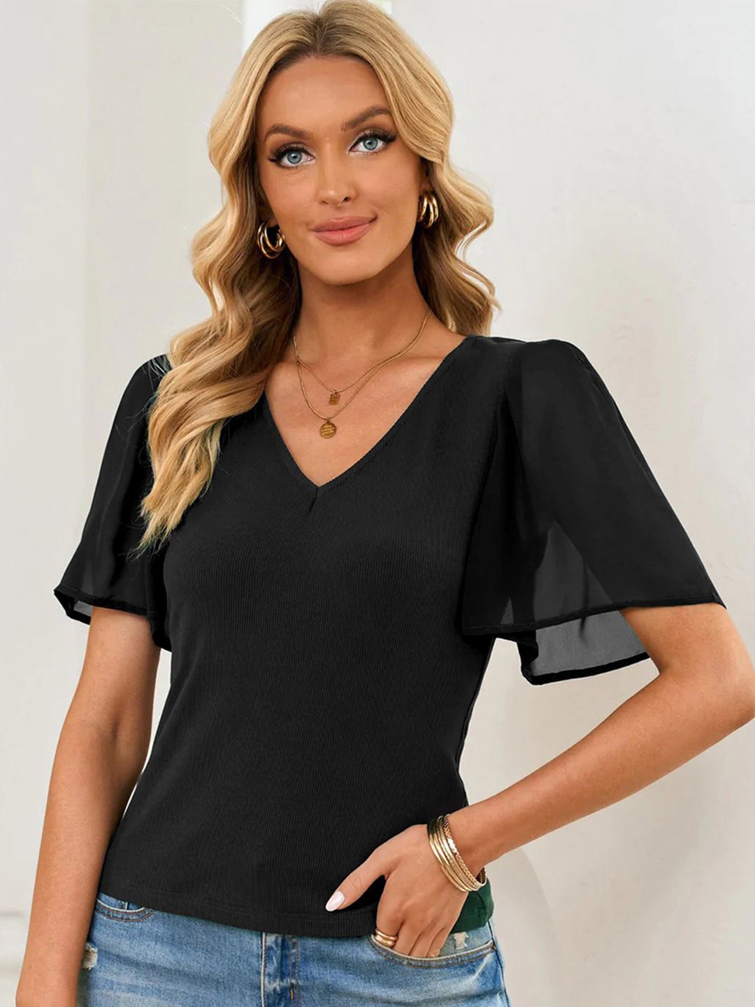 

HERE&NOW Flared Sleeve Top, Black