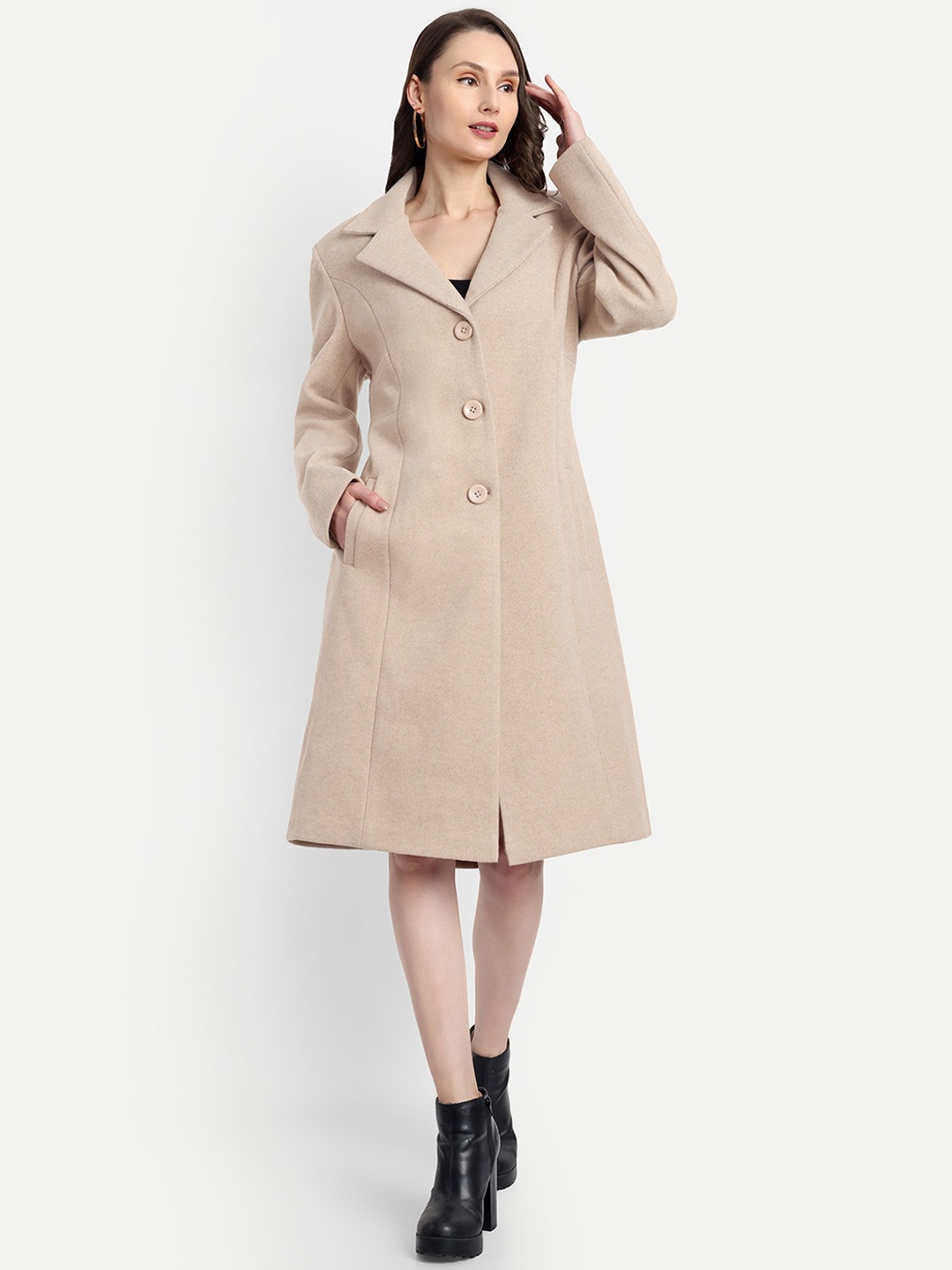 

HAUTEMODA Single-Breasted Trench Coat, Beige