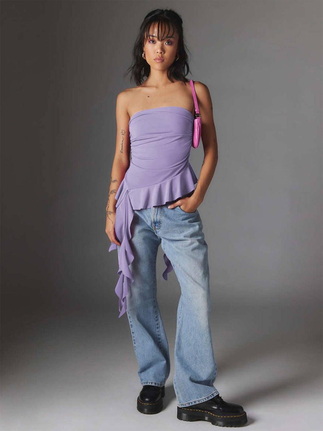 

HERE&NOW Striped Tube Top, Purple