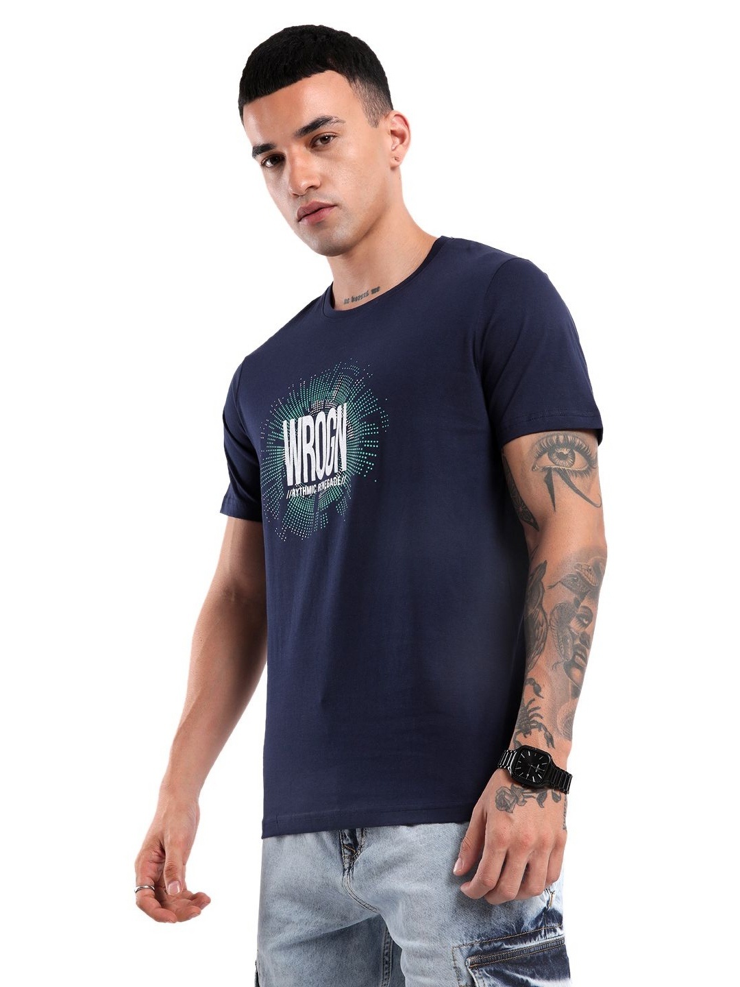 

WROGN Men Pockets Slim Fit T-shirt, Navy blue